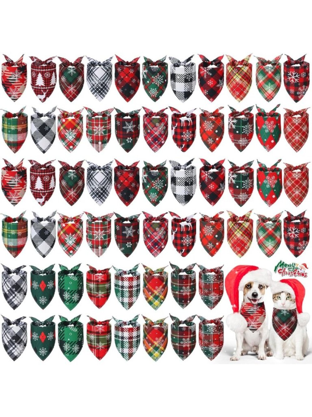 60 Pcs Holiday Plaid Dog Bandanas - Adjustable Washable Pet Accessories for Dogs